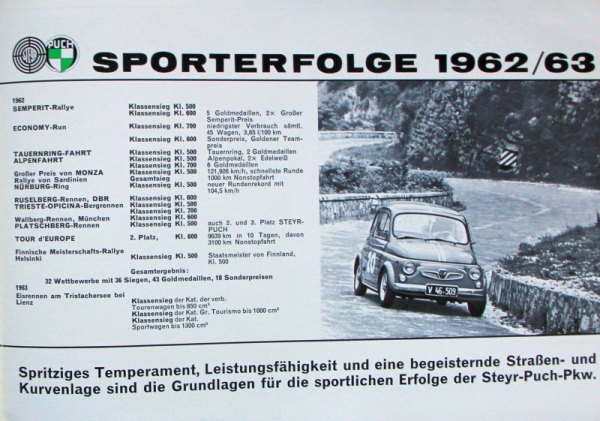 Steyr-Puch 650 T Modellprogramm 1963 Automobilprospekt (5508)